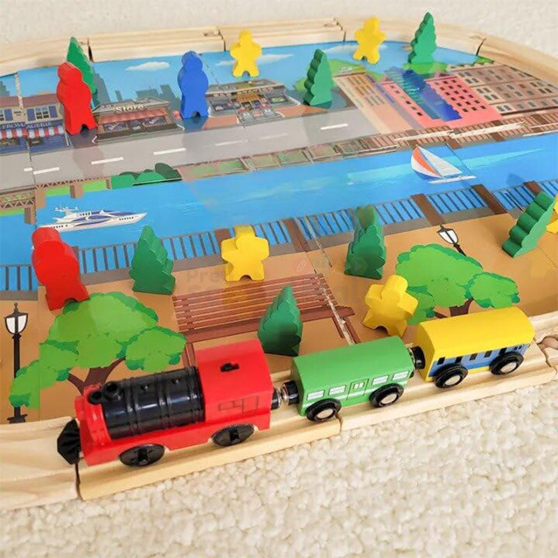 Electric Train with Light Wooden Tracks Set 45 Pcs