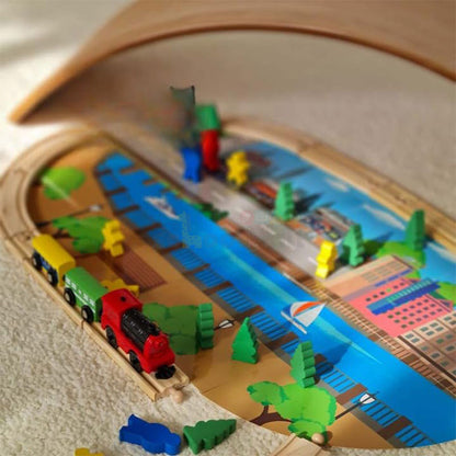 Electric Train with Light Wooden Tracks Set 45 Pcs