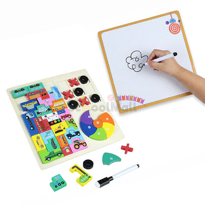 Kids Educational Double-Sided Learning & Writing Puzzle Wooden Board