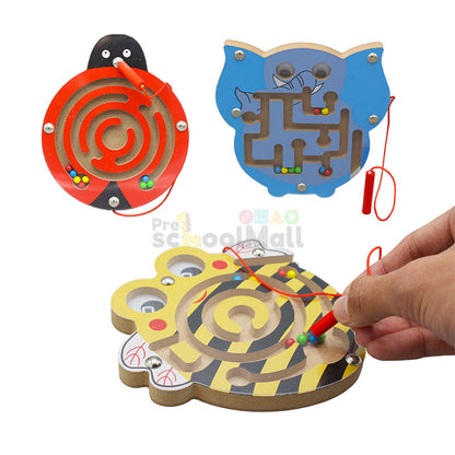 Mini Magnetic Pen Driving Wooden Bead Maze Game