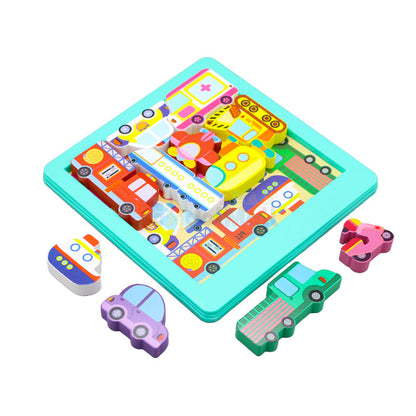 Montessori Wooden Vehicles Jigsaw Puzzle Board