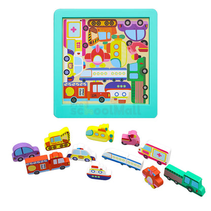 Montessori Wooden Vehicles Jigsaw Puzzle Board