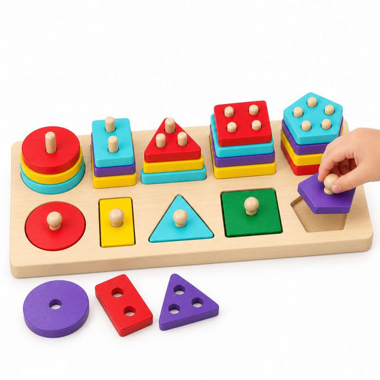 Multifunctional Wooden Shape Sorting & Stacking Board 02183