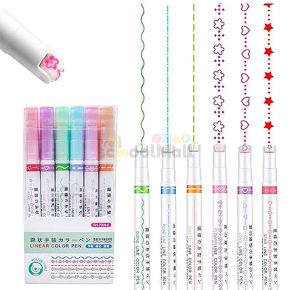 Pack of 6 Linear Roller Design Color Pens for Crafting