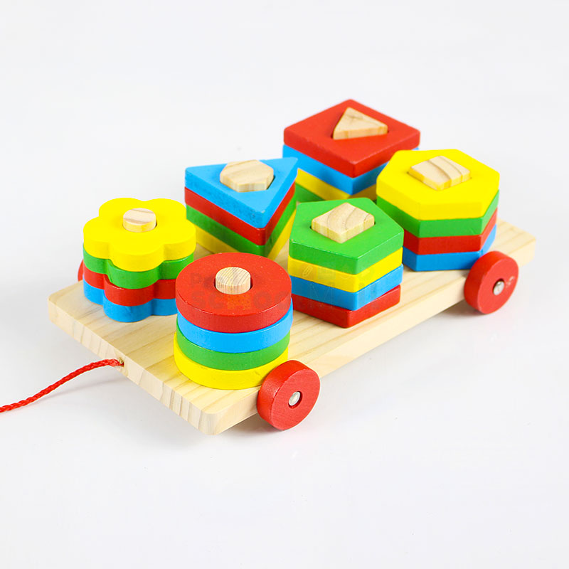 Six Column Intelligence Shape Trailer Wooden Toy