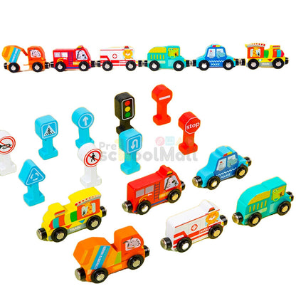 Traffic Magnetic Teaching Vehicle Wooden Train