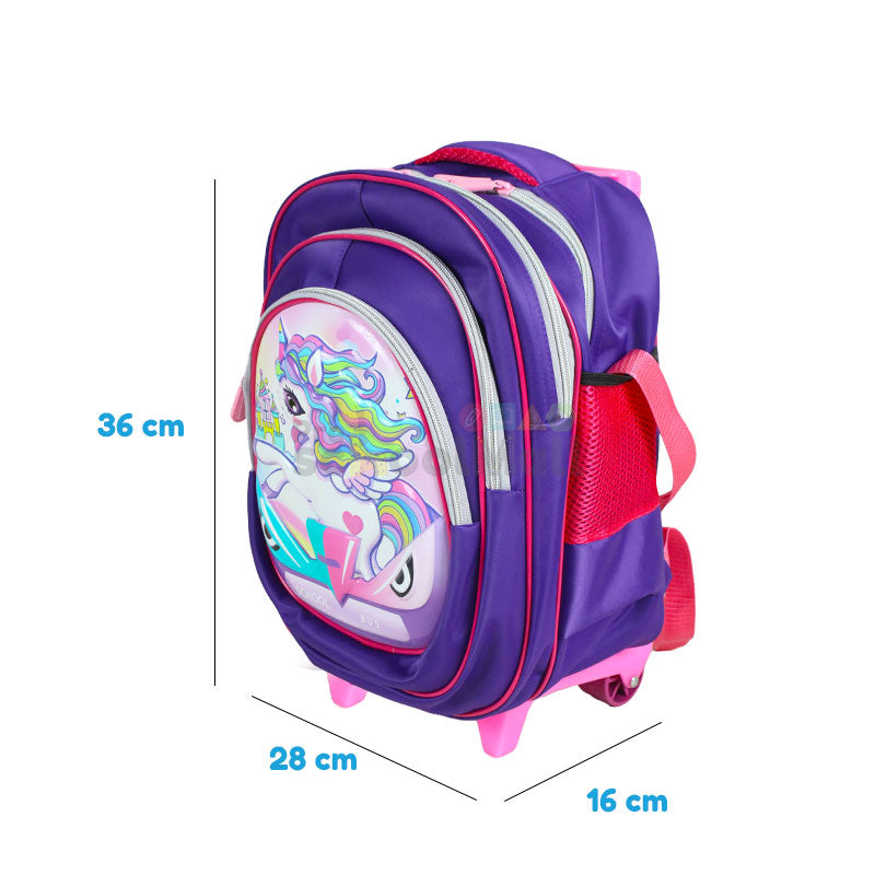 Unicorn Embossed Trolley School Bag 15″