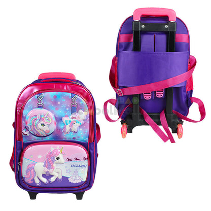 Unicorn Embossed Trolley School Bag 17″