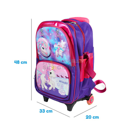 Unicorn Embossed Trolley School Bag 17″