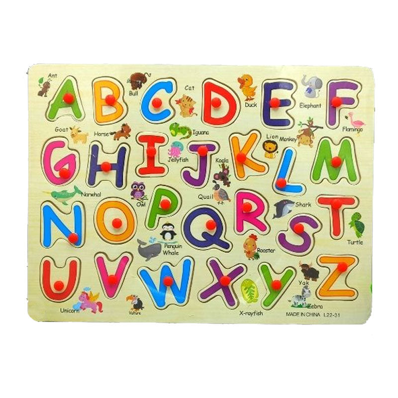 Wooden Puzzle Alphabet Capital Letter Board with pictures for kids