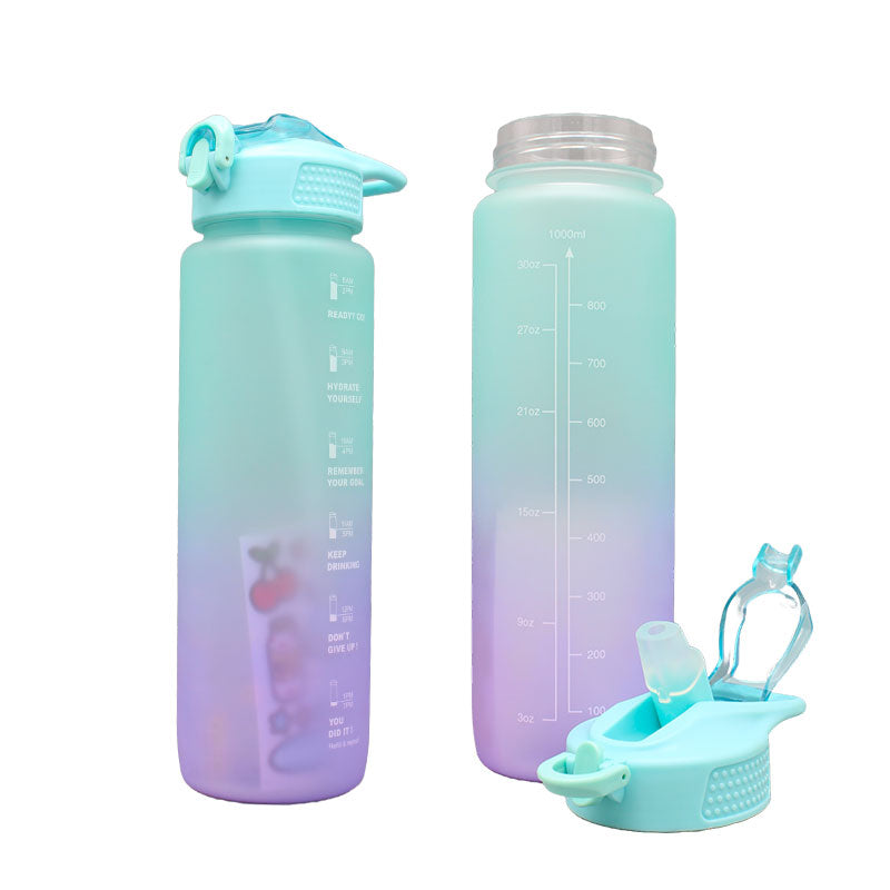 Motivational Sport Water Bottle with Straw & Stickers (1000ml)