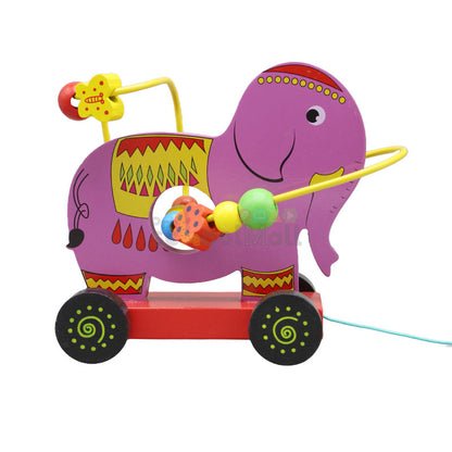 Wooden Bead Pull String Toy Car (Elephant)