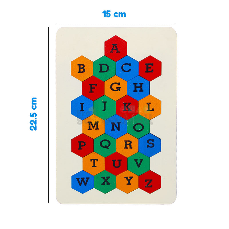 Wooden Capital Letters Hexagon Shape Puzzle Board