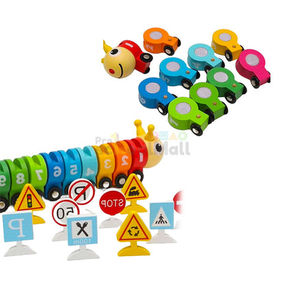 Wooden Caterpillar Train with Numbers & Traffic Sign