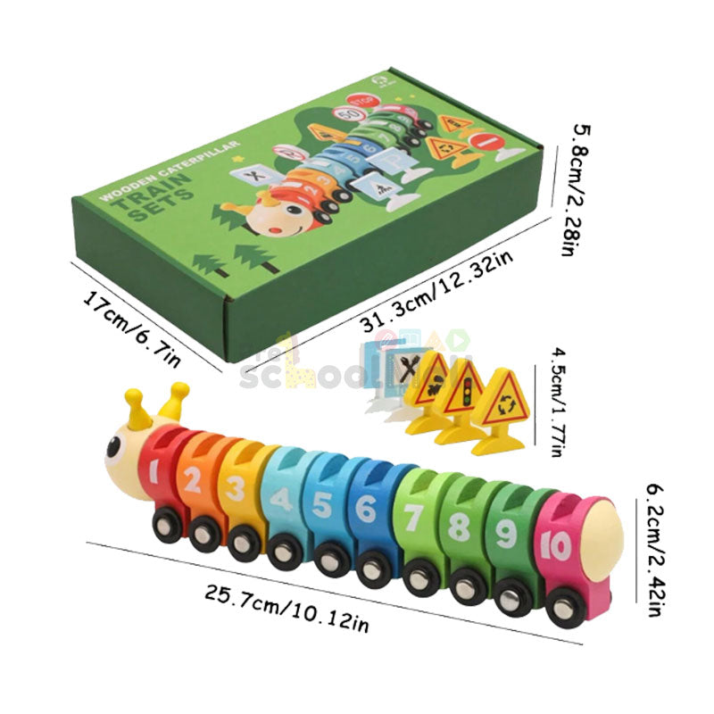 Wooden Caterpillar Train with Numbers & Traffic Sign