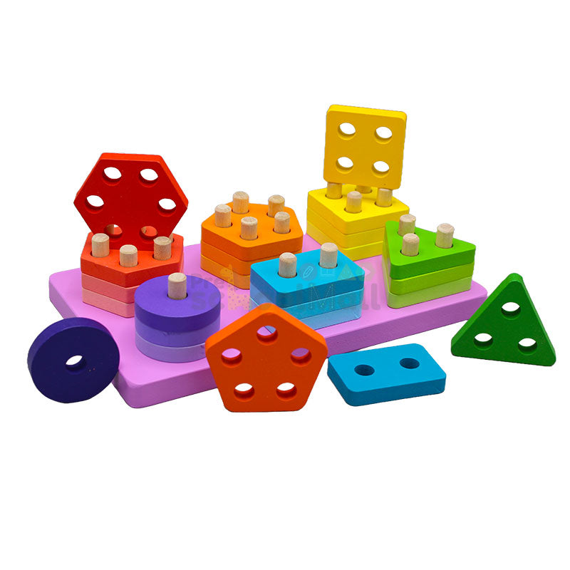 Wooden Colorful Geometric Shapes Six Columns Set