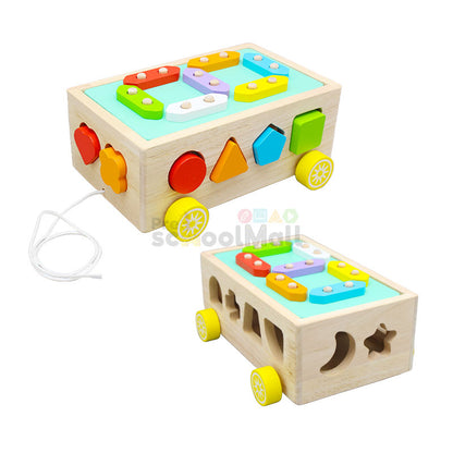 Wooden Colorful Geometric Shapes Trolly Car (0536)