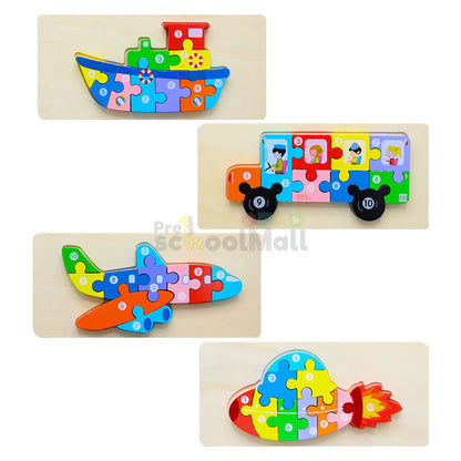 Wooden Creative 3D Vehicle Number Puzzle Board