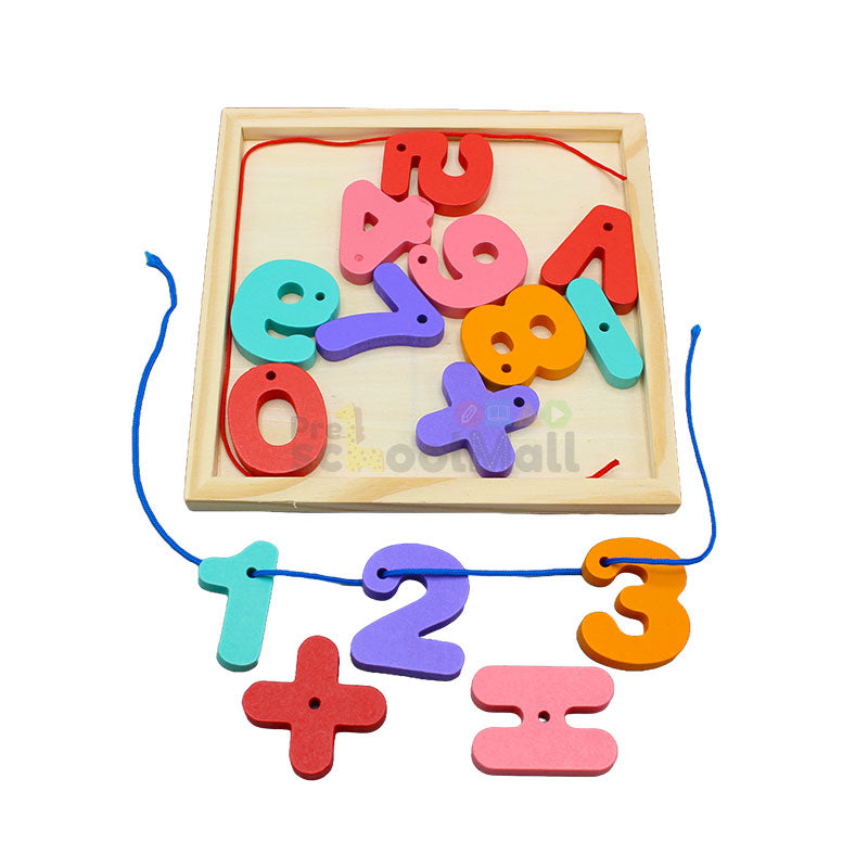 Wooden Numbers with Signs Lacing Tray