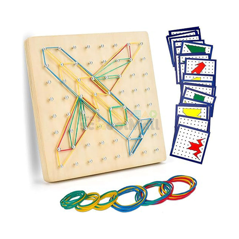 Wooden Puzzle Geoboard with Rubber Bands