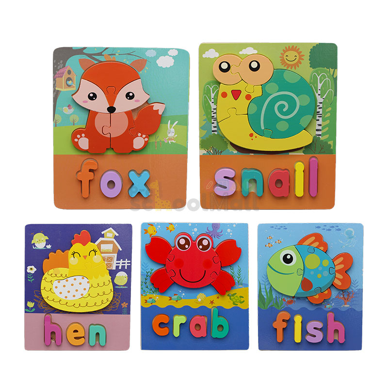 Wooden Square 3d Animal with name Puzzle Board 1567A