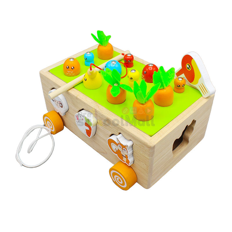 Wooden Vegetable & Animal Trailer with Magnetic Stick