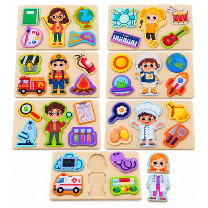 Wooden 3D Professions 6 Pcs Puzzle Board 02172