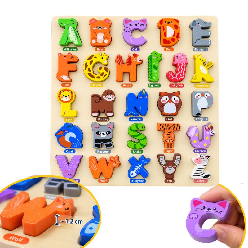 Wooden Animal Alphabet Puzzle Board – A to Z 02174