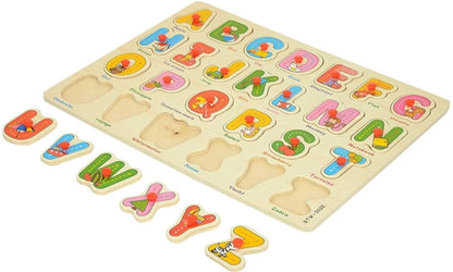 Wooden Puzzle Alphabet Capital Letter Board with pictures for kids