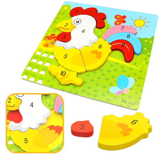 3D Wooden Animal Number 1 to 10 Puzzle Board(Cock)