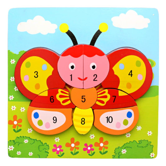 3D Wooden Animal Number 1 to 10 Puzzle Board (Butterfly)
