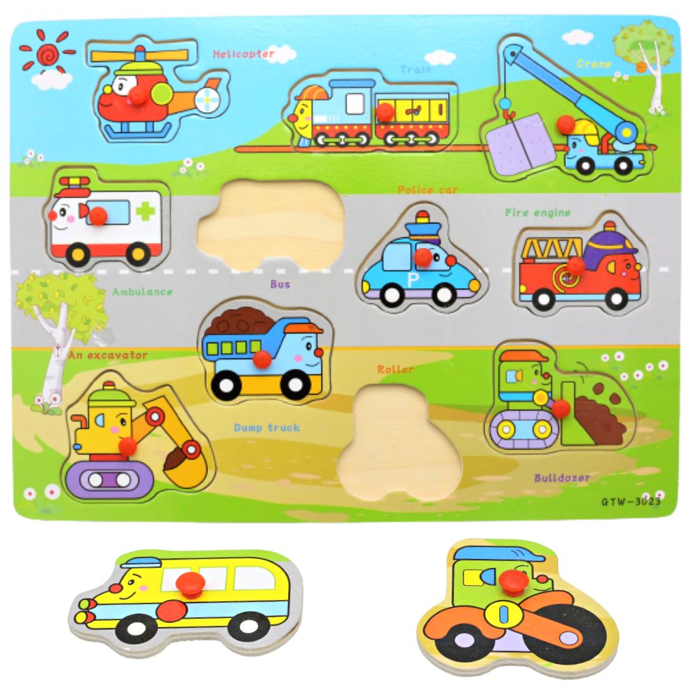 Colorful Wooden Peg Board (Vehicles) – GTW-3023