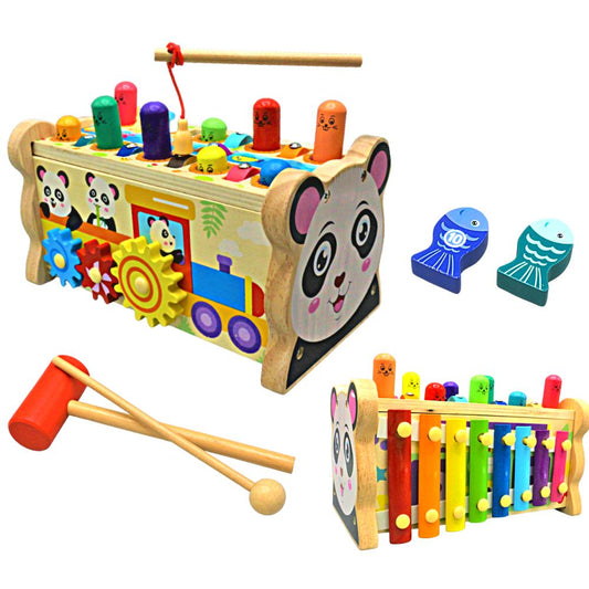 Panda Wooden Hammer Pounding Game with Xylophone &amp; Magnetic Fishing