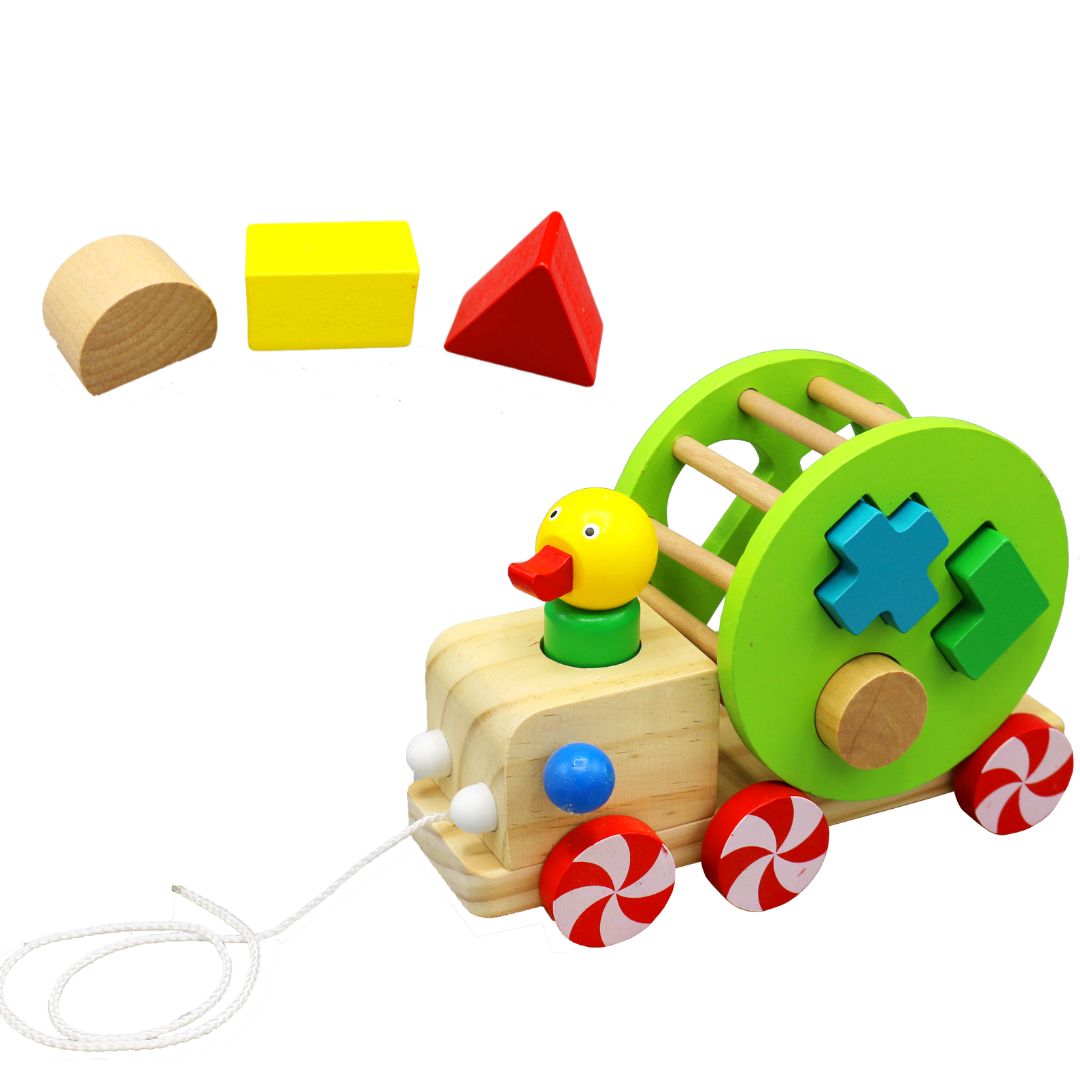 Wooden Duckling Pull Cart Toy