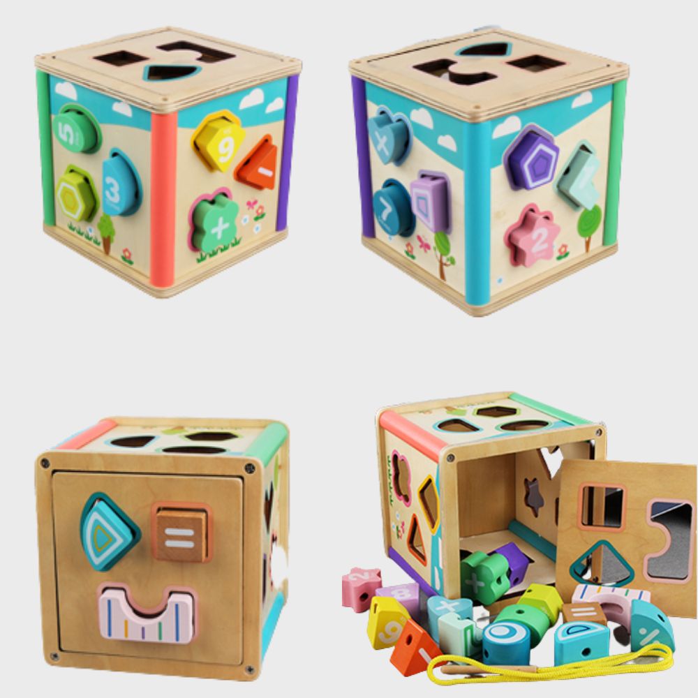 Wooden Shape Matching Puzzle Box- Cube